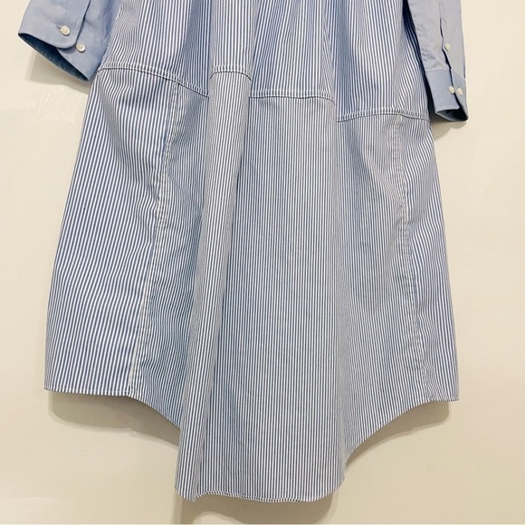 Poplin Crisp Wearable Art Pleated Striped Midi Tailored Button Down Shirt Dress - Picture 9 of 13